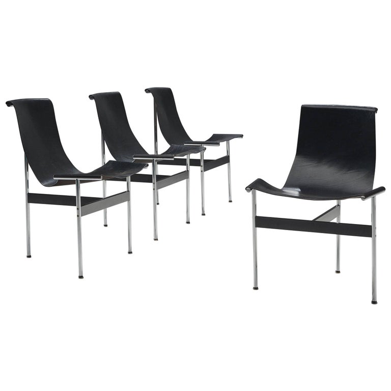 Katavolos Kelly And Littell T Chairs In Original Black Leather
