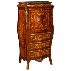 French Secrétaire in Inlaid Wood with Marble Top in Louis XV Style 20th Century