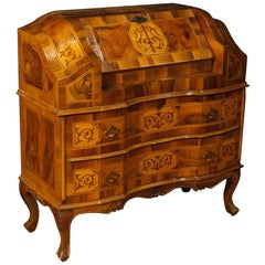Venetian Inlaid Bureau in Walnut, Burl and Fruitwood from 20th Century
