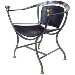 Armchair, Brown Leather and Steel, Production by Orlandi, 1970, Italy