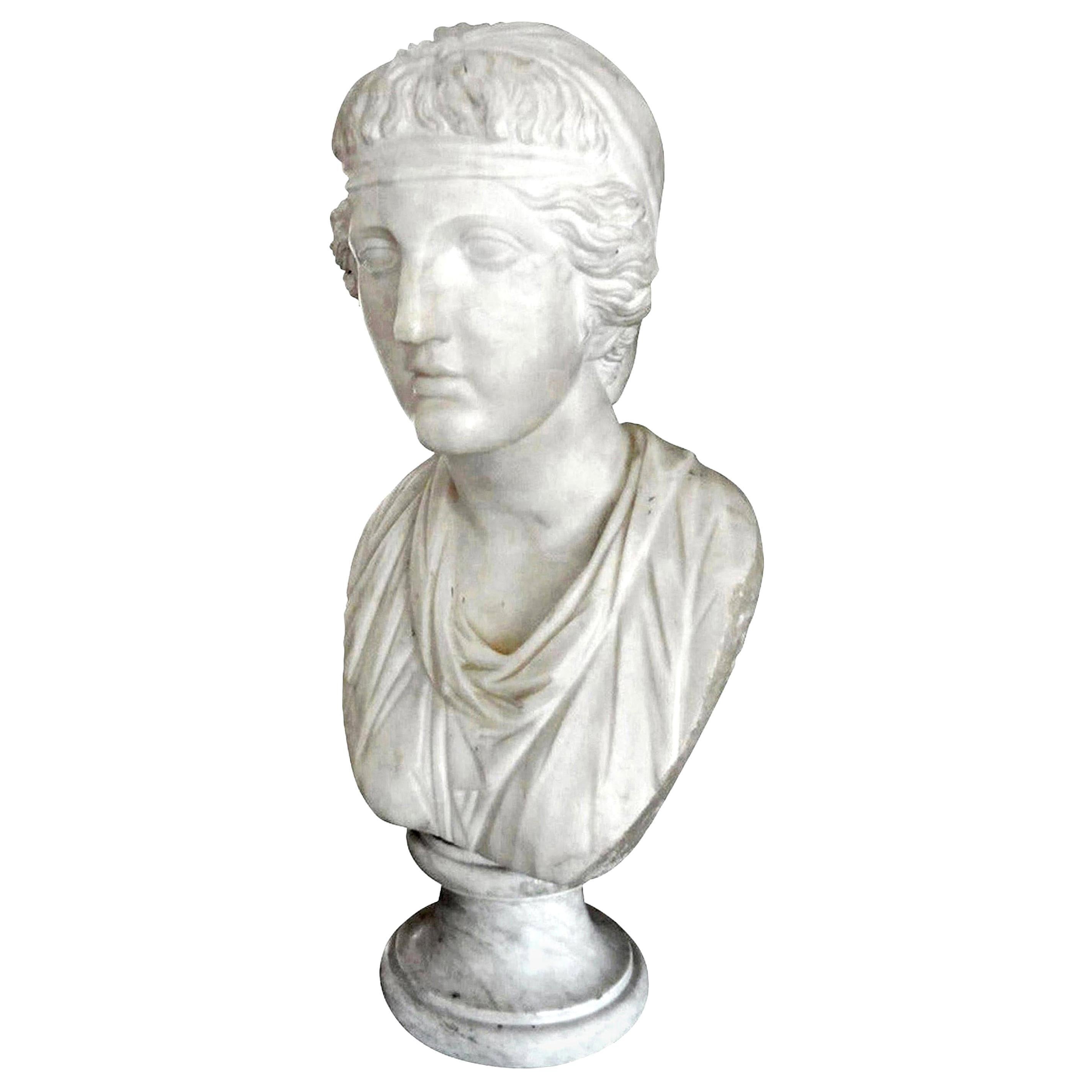 17th Century Italian Carrara Marble Bust of Classical Roman For Sale