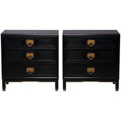 Pair of Midcentury Ebonized Asian Style Chest of Drawers