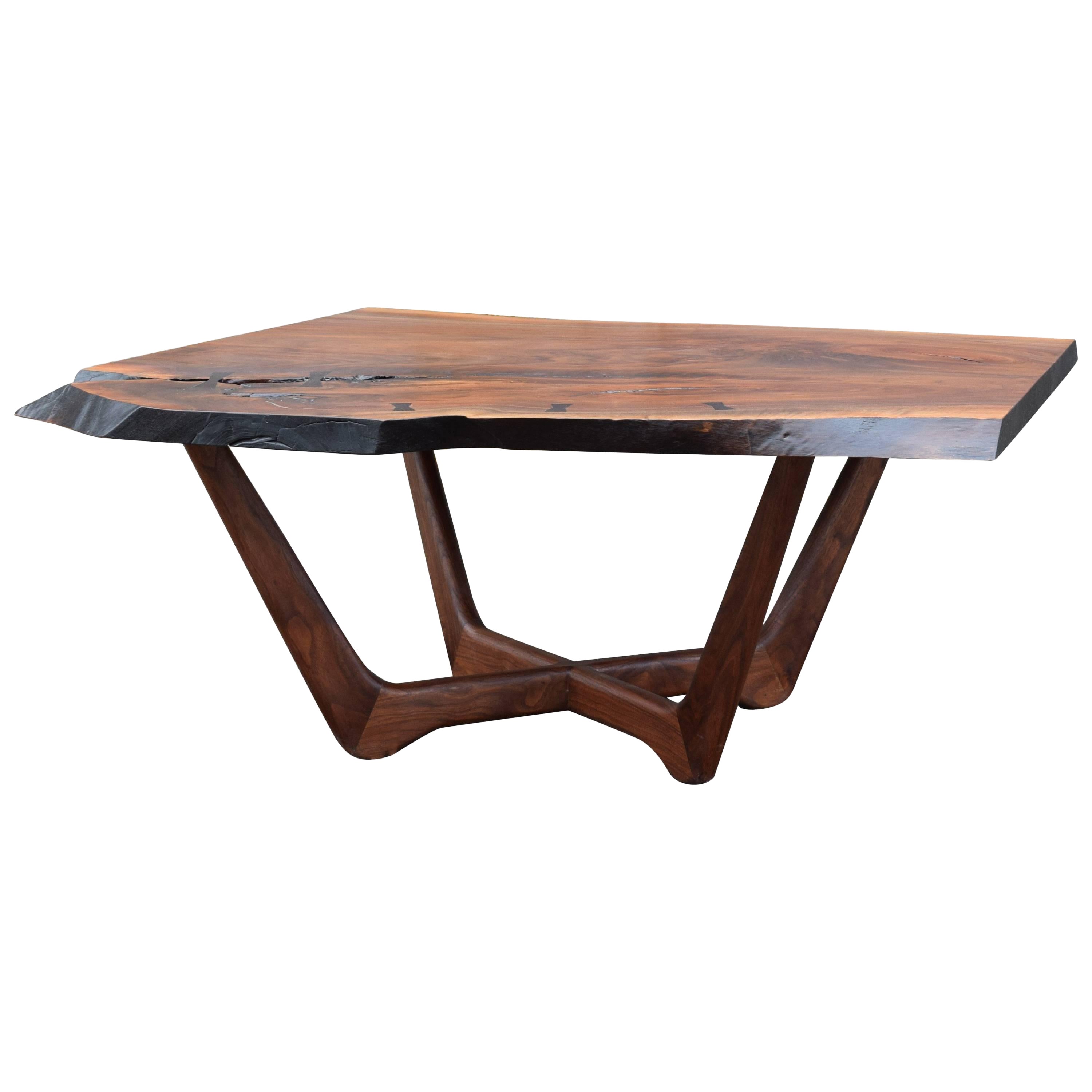 Martell Woodworks Claro Walnut Slab Coffee Table with Wenge Butterflies For Sale