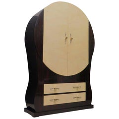 1940 Round Macassar Wood and Parchment Italian Art Deco Bookcases