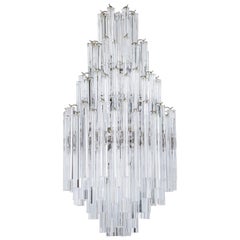 Italian Venetian Chandelier, in Blown Murano Glass Triedro Transparent, 1970s