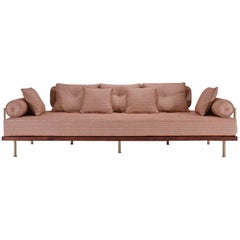 Bespoke Three-Seat Sofa with Brass and Reclaimed Hardwood Frame by P. Tendercool