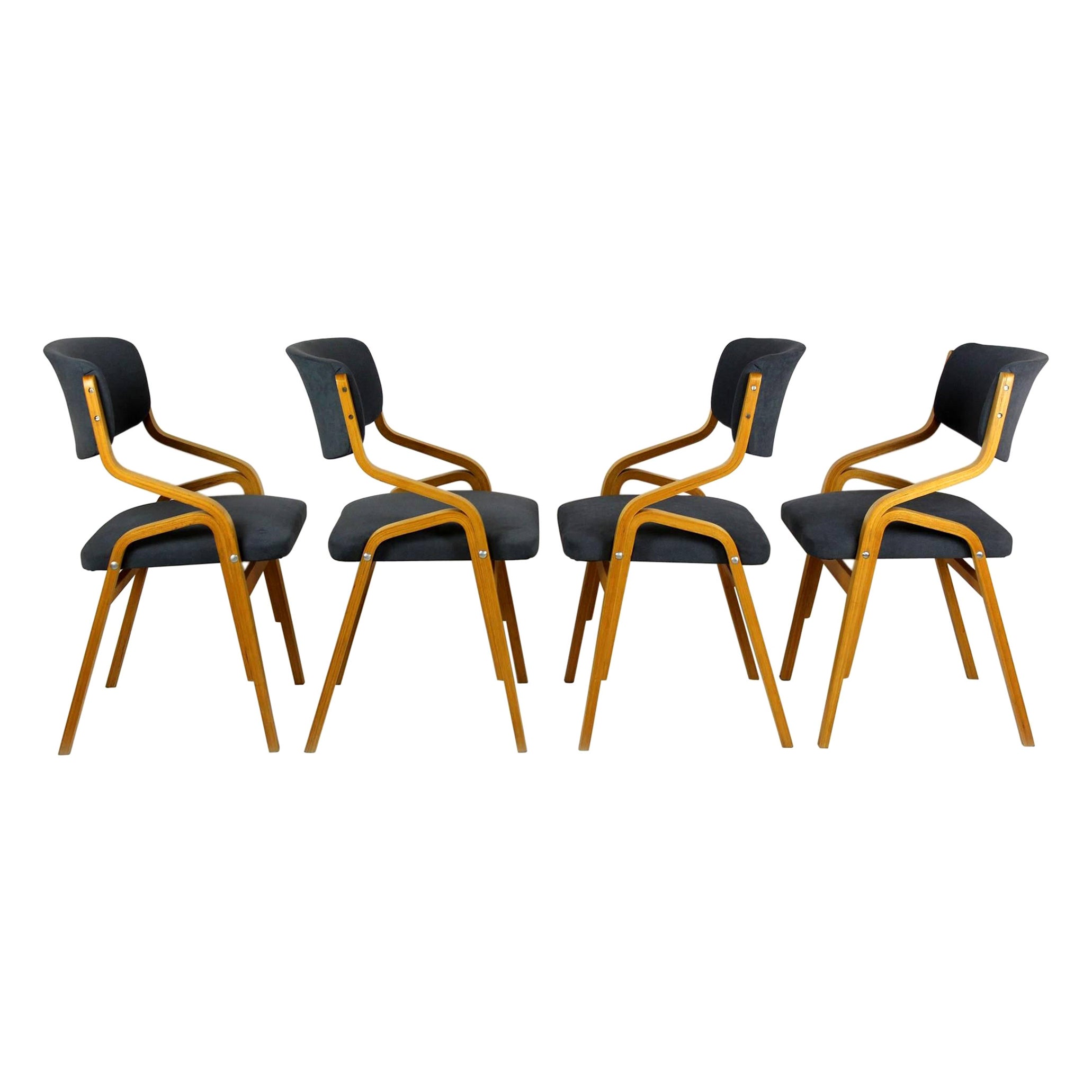 Czech Bent Plywood Chairs from Holesov, 1970s, Set of Four For Sale