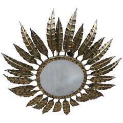 Gilt Metal Sunburst Ceiling Fixture with Frosted Glass Gilt Metal Sunburst Ceiling Fixture with Frosted Glass