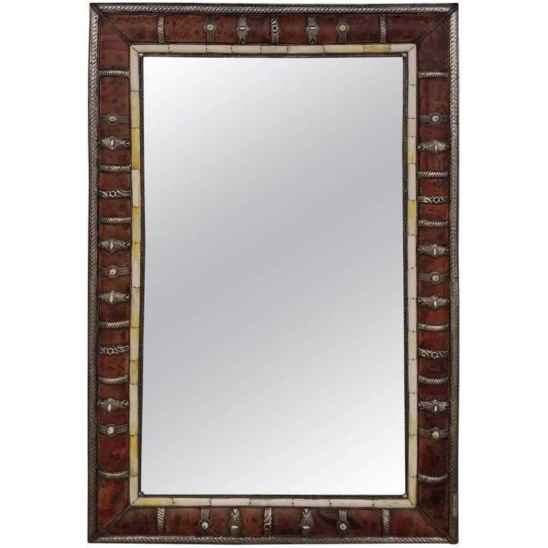 Rectangular Mirror with Black Metal Frame and Bullseye Surround at 1stdibs