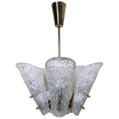 Austrian Brass and Textured Glass Chandelier by J.T. Kalmar for Kalmar, 1950s