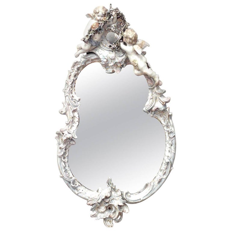 German Meissen or Dresden Oval Porcelain Cherub Mirror at 1stdibs