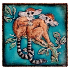 German Glazed Terracotta Monkey Tile by Karlshrue