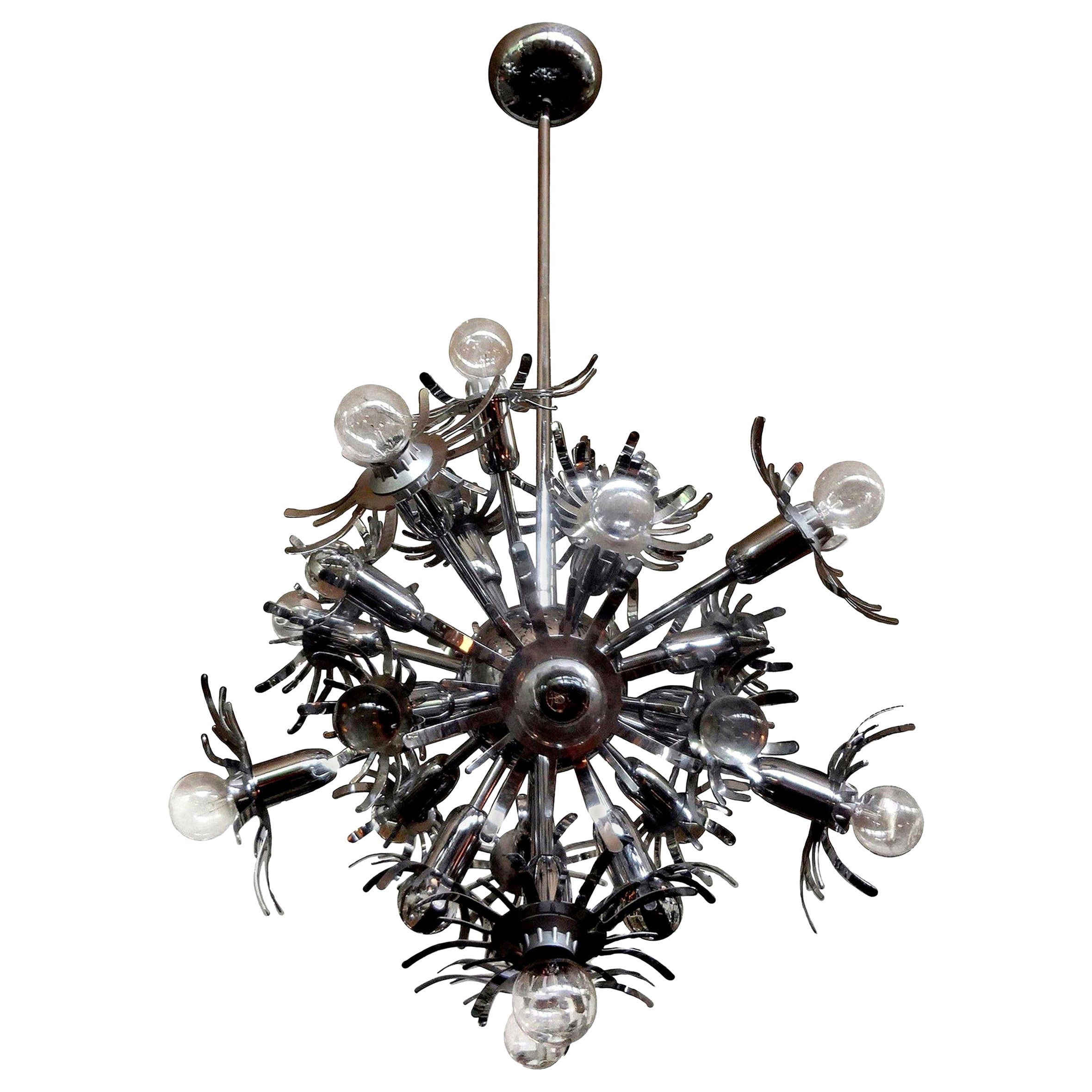 Italian Chrome Sputnik Chandelier in the Style of Gaetano Sciolari