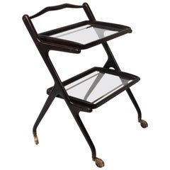 Cesare Lacca, Trolley Bar Cart with Two Removable Trays and Glass Shelves, Italy