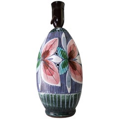 Alingsås Hand-Painted Floral Scandinavian Modern Ceramic Table Lamp, 1950s