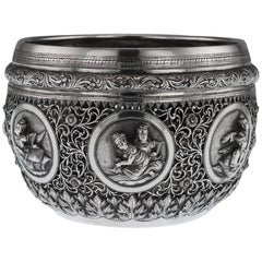 Antique Burmese Solid Silver Bowl, Rangoon, Elephant Mark, circa 1900