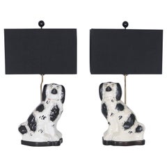 Victorian Era Staffordshire Porcelain Dog Table Lamps
