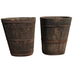 Pair of Large Signed Alsatian Wooden Master Grape Collection Tub Planters #1