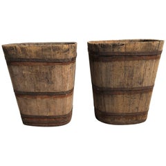 Pair of Large Signed Alsatian Wooden Master Grape Collection Tub Planters #3