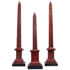Rare Group of Three 19th Century Grand Tour "Rosso Antico" Red Marble Obelisk