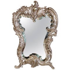 Large 19th Century French Ornate Repousse Silvered Copper Vanity 19th Century French Louis Xv Silvered Bronze Free Standing Vanity Table Mirror