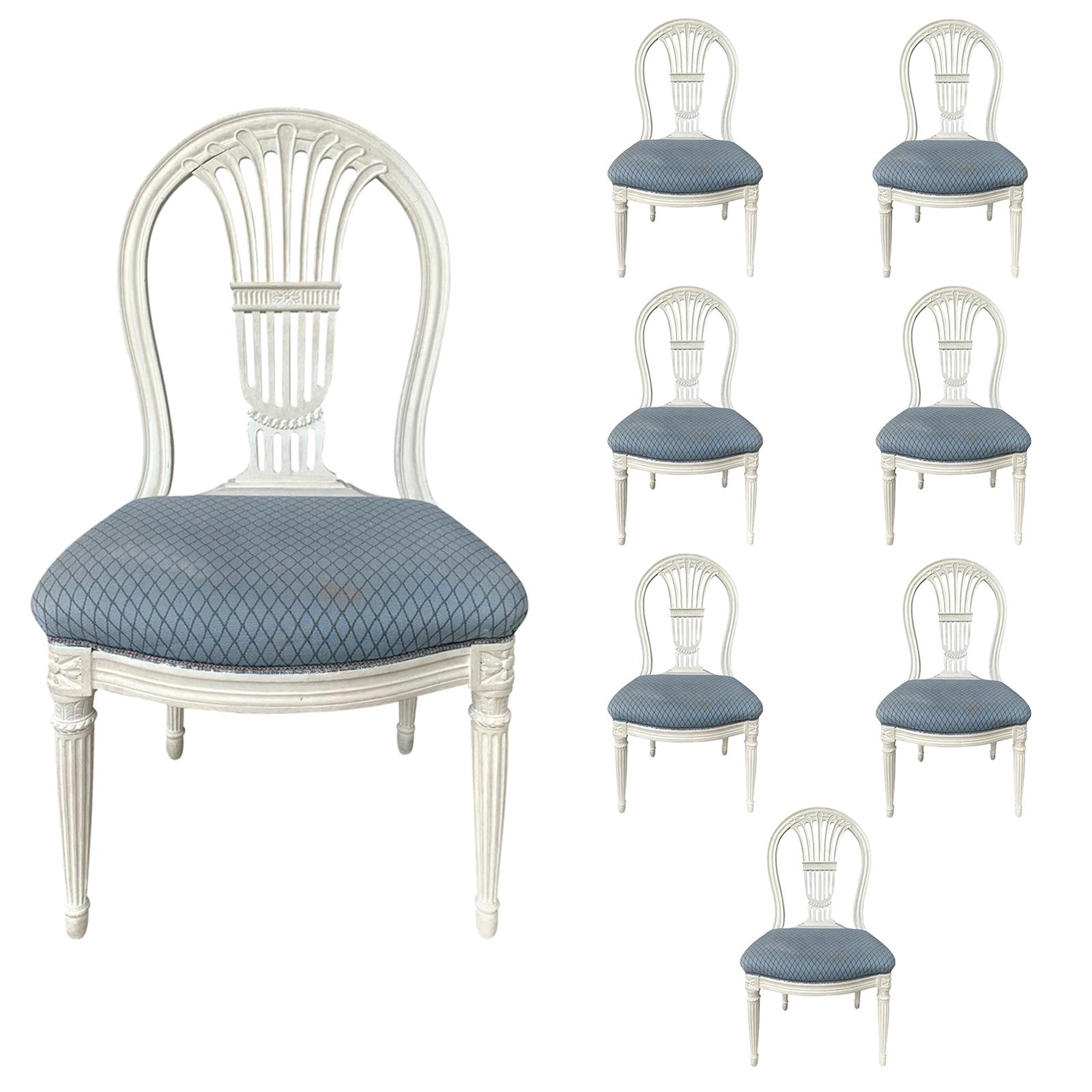 Set of Eight Montgolfier Balloon Back Dining Chairs, Possibly Maison Jansen