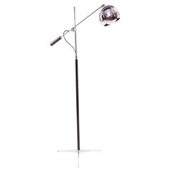Arteluce 1960s Floor Lamp in Chrome, Black Leather and Enamel