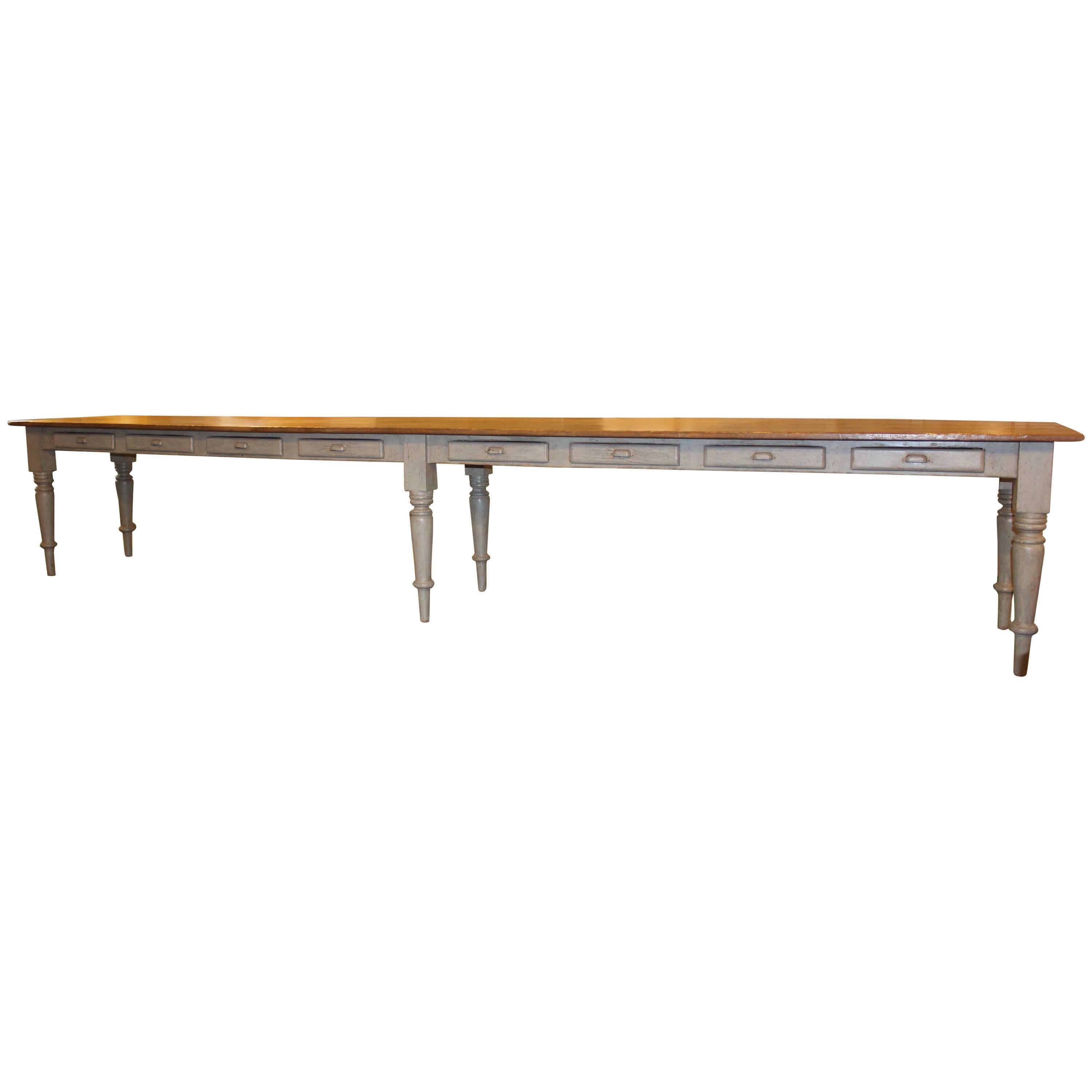 Multi Drawer Long Table from a Quebec 14.5 feet long For Sale