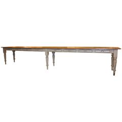 Antique Multi Drawer Long Table from a Quebec 14.5 feet long