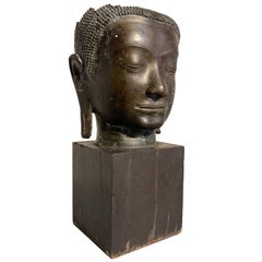 Thai Bronze Head of the Buddha, Ayutthaya U-Thong Style, 14th-15th Century