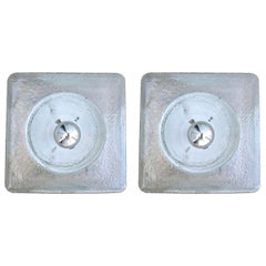 Pair of 1960s Square Textured Glass Sconces