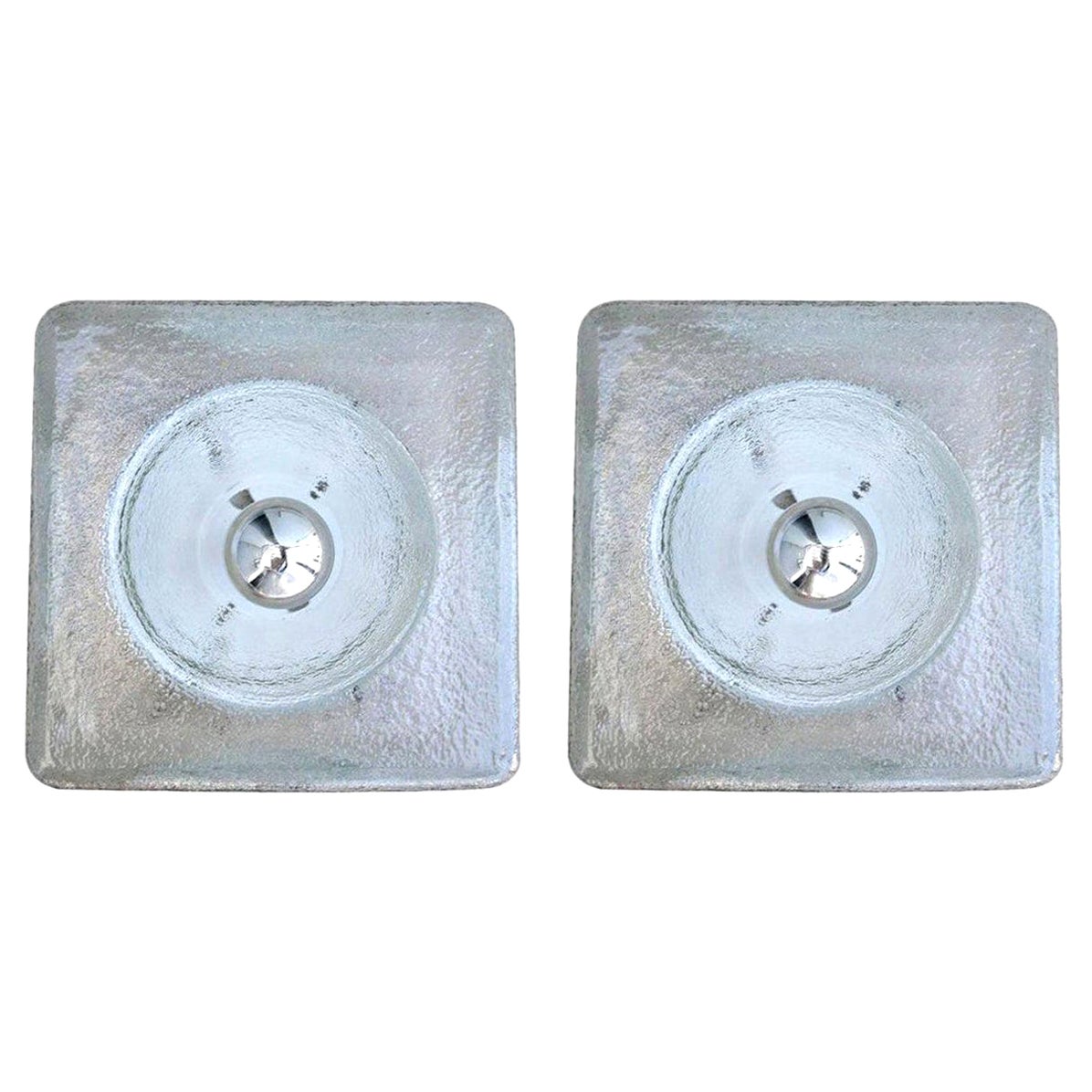 Pair of 1960s Square Textured Glass Sconces For Sale