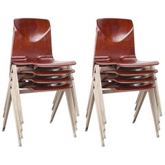 Industrial Set of Eight Galvanitas Plywood and Metal School Chairs, 1960s