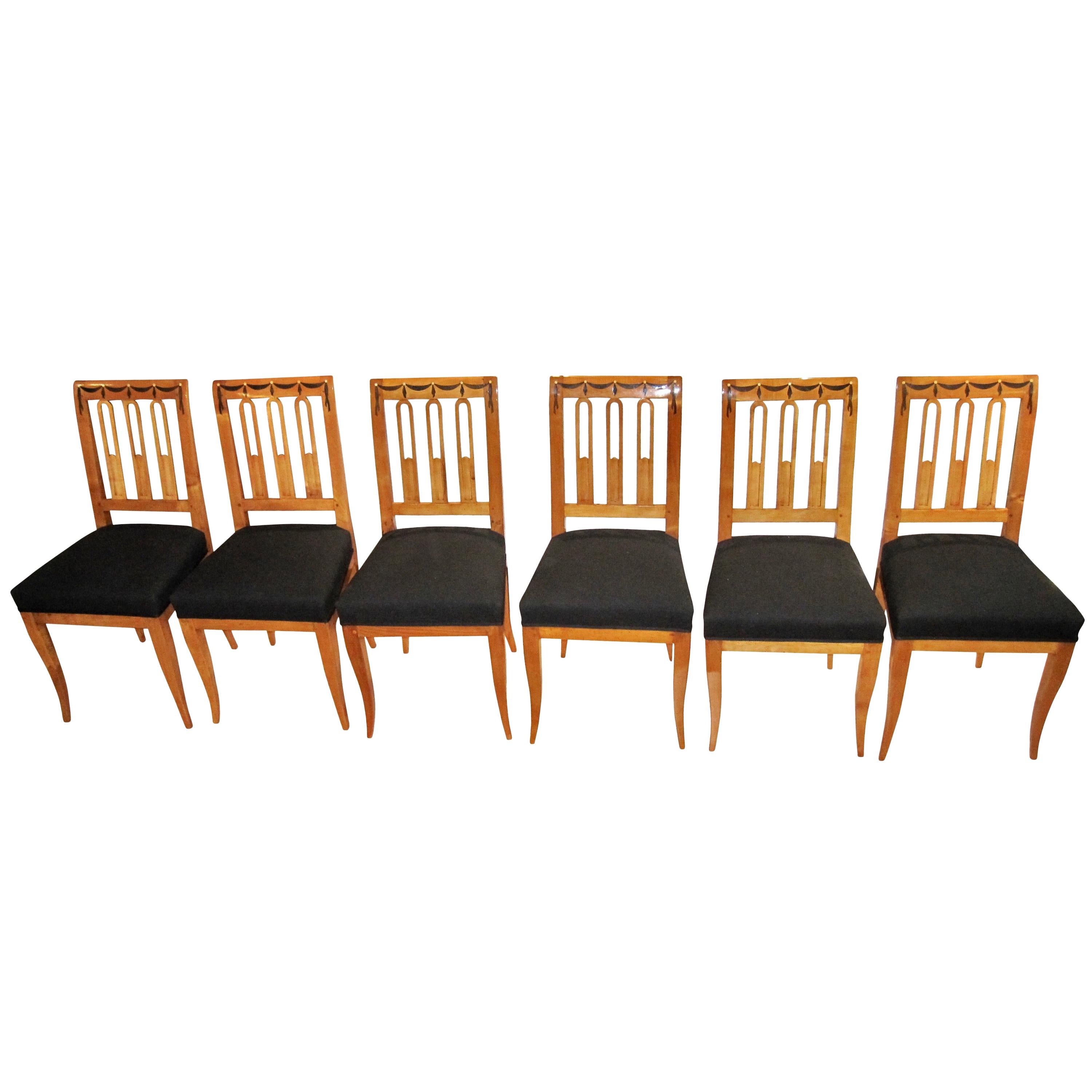 Set of Six Biedermeier Dining Chairs, Garland Inlays, South Germany, circa 1820 1