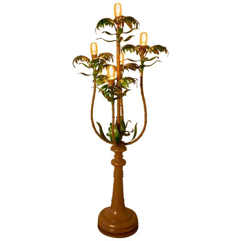 Tall Unusual French Conservatory Painted Toleware Floor Lamp For Tall Unusual French Conservatory Painted Toleware Floor Lamp For
