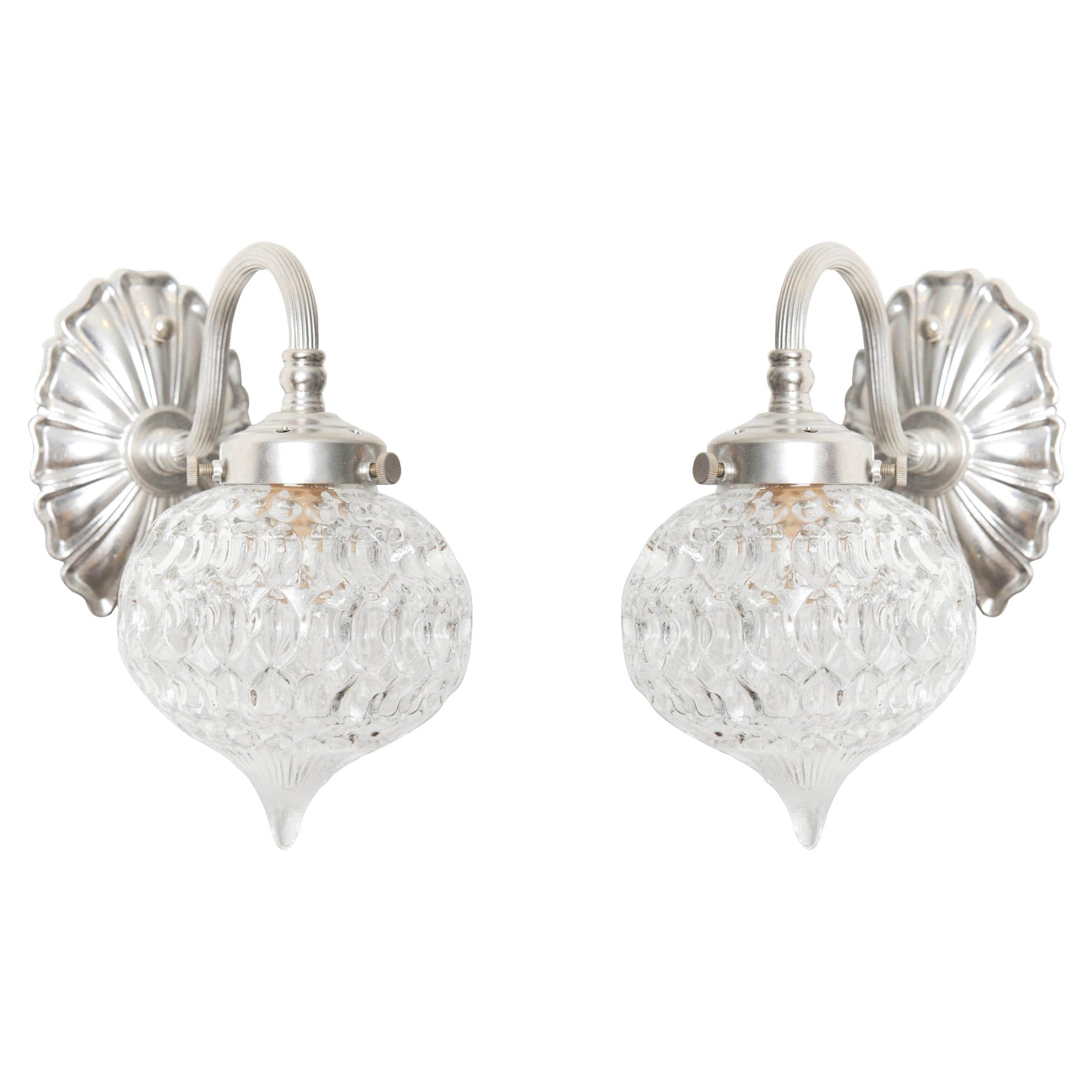 Crystal Tear Drop Sconces on Nickel Arms, 1950s