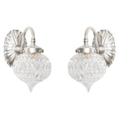 Crystal Tear Drop Sconces on Nickel Arms, 1950s