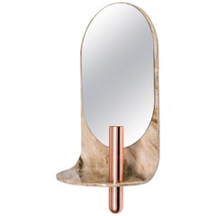 Stone Wall Mirror with Copper Vase and Shelf