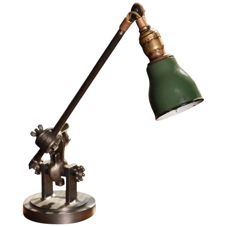 Industrial Desk Lamp Cast Iron and Steel Adjustable For Sale at 1stDibs