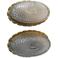 One Great Pair of Textured Glass and Surrounded Gilded Brass Limburg Sconces