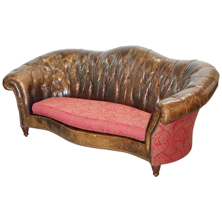 Paul Brock Heritage Leather Chesterfield Sofa Serpentine Curved Back Paul Brock Heritage Leather Chesterfield Sofa Serpentine Curved Back For