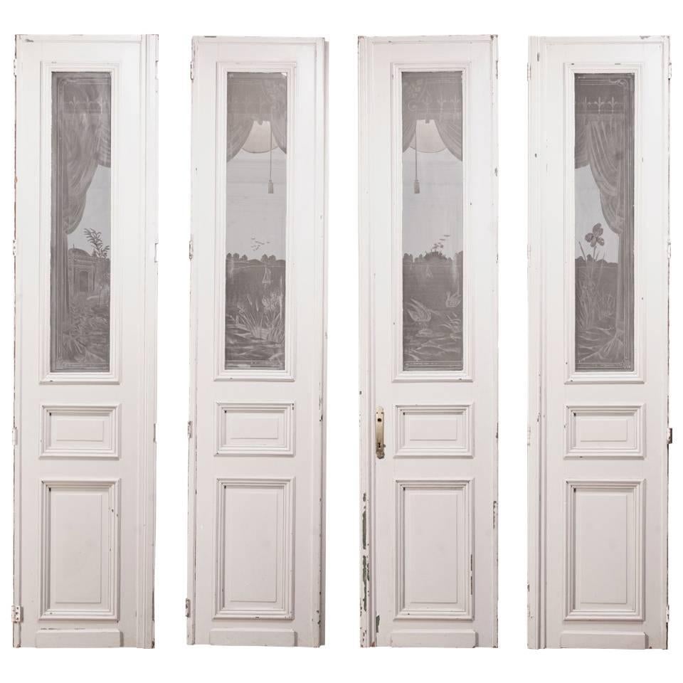 Set of Four Antique Doors with Etched Glass