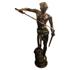 Vintage Life-Sized Bronze of David Slaying Goliath Signed A. Mercier