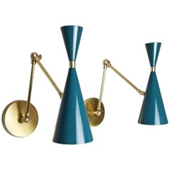 Italian Modern Brass and Blue Enamel Monolith Reading Lamp Blueprint Lighting