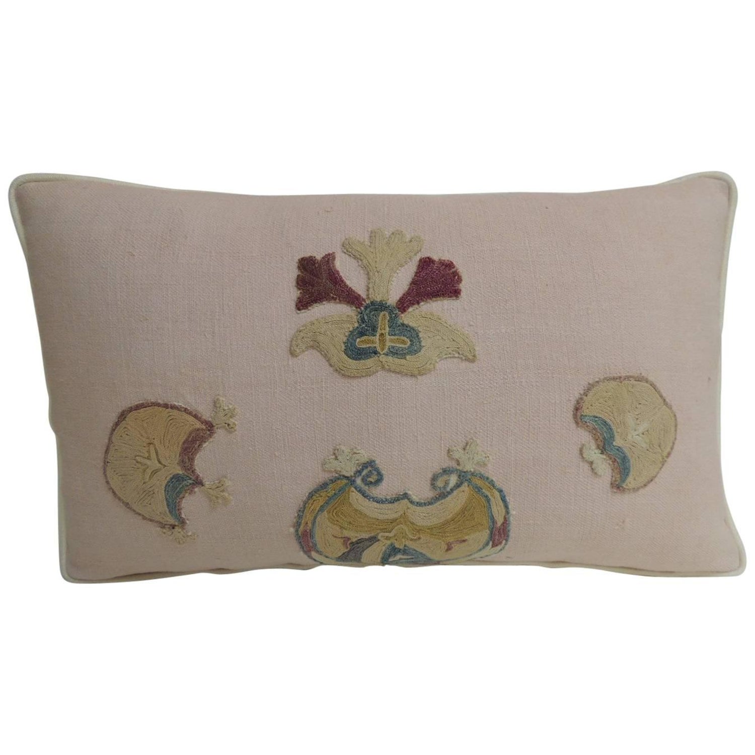 Close Out Vintage Suzani Embroidery Pink Lumbar Decorative Close Out Vintage Suzani Embroidery Pink Lumbar Decorative Pillow For At 1stdibs