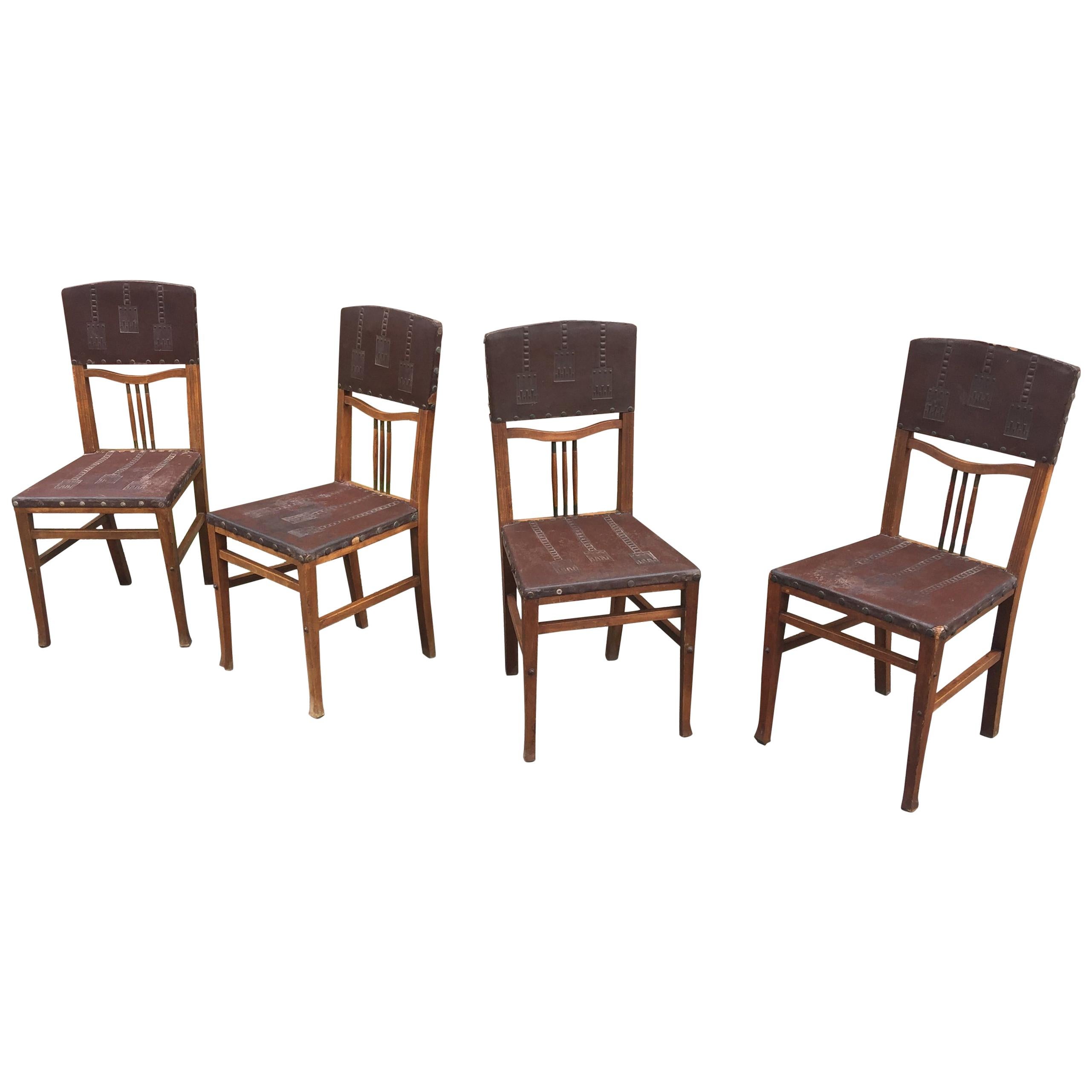 4 Stühle im Art nouveau-Stil der Wiener Secession, um 1900