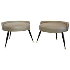 Rare Pair of Italian Modern Splayed Leg Stools Attributed to Gastone Rinaldi