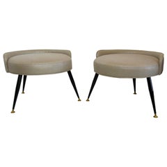 Rare Pair of Italian Modern Splayed Leg Stools Attributed to Gastone Rinaldi