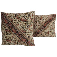 Pair of Vintage Persian Hand-Blocked Kalamkari Square Throw Pillows