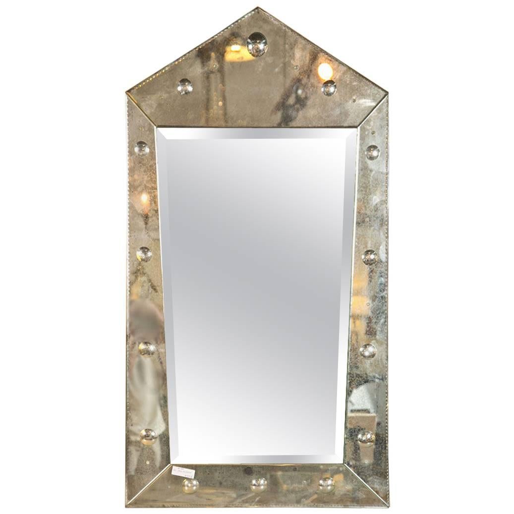 Hollywood Regency Venetian Style Rare Pyramid Design Bevelled Mirror